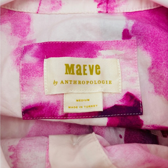 Maeve Anthropologie Pink Watercolor Tiered Midi Dress Medium Button Front Boho - Picture 2 of 8